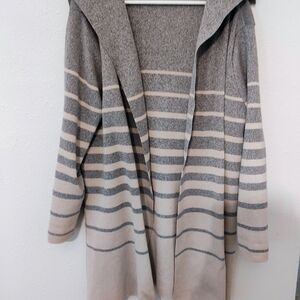 Striped Gray and Cream Hooded Sweater